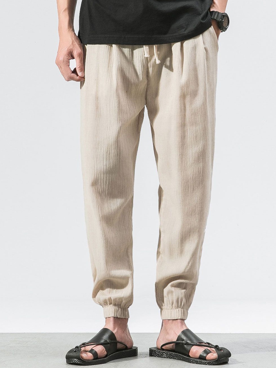 

StyleCast x Revolte Men Loose Fit Chinos Trousers, Beige