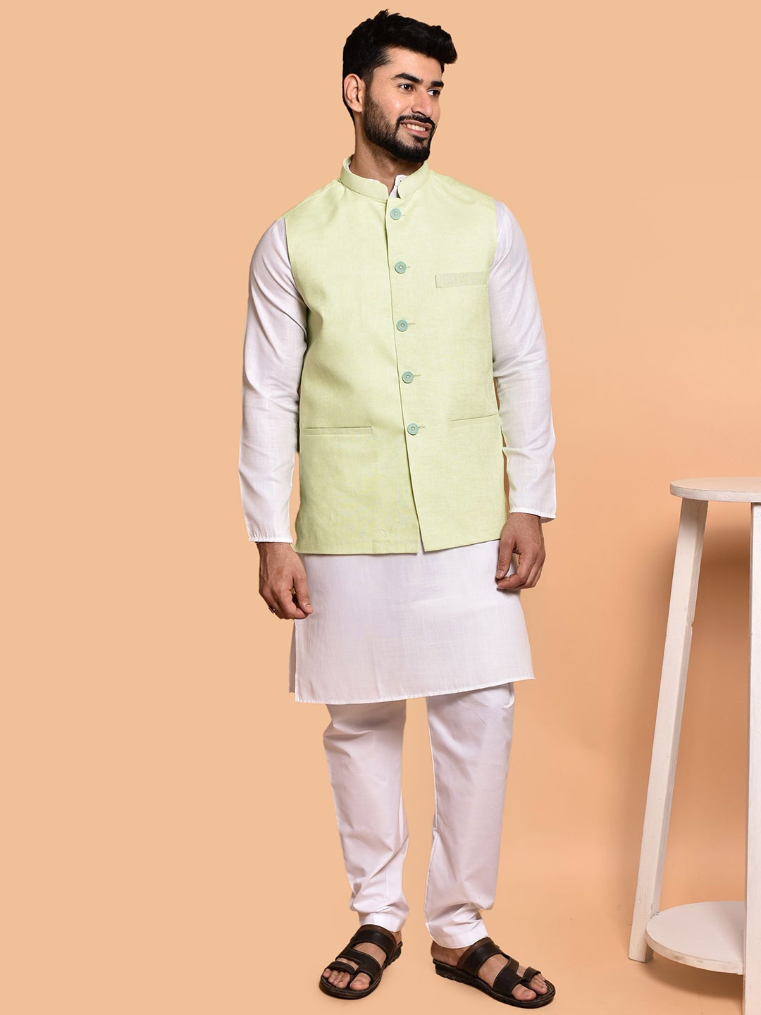 

PRINTCULTR Men Regular Pure Cotton Kurta with Trousers, White