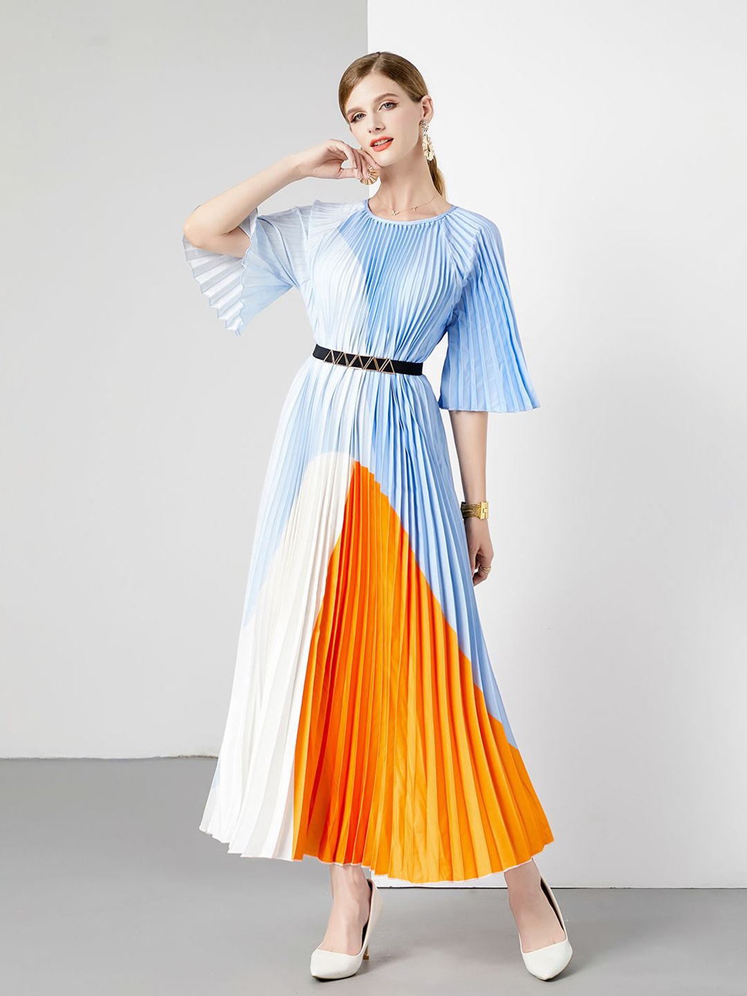 

JC Collection Dyed Flared Sleeve Maxi Dress, Blue