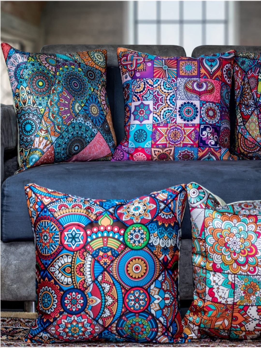 

Vendola White & Blue 5 Pieces Floral Printed Square Cushion Covers