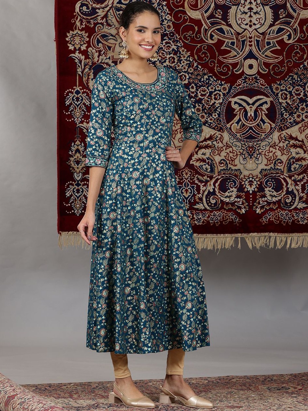 

AURELIA Women Printed Anarkali Kurta, Blue