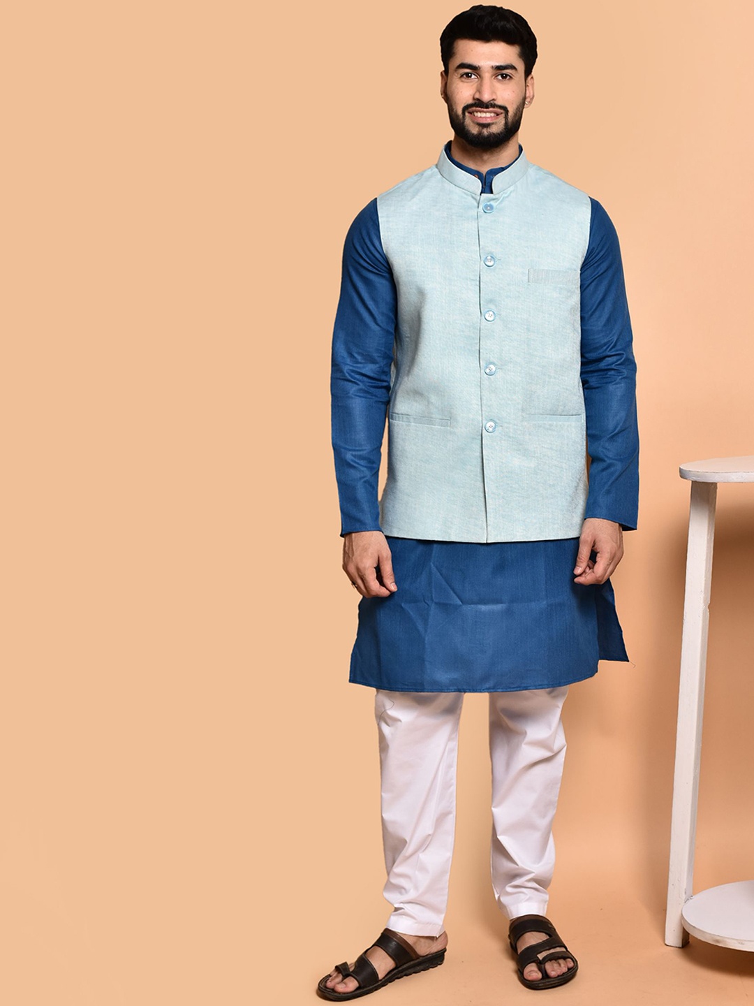 

PRINTCULTR Men Regular Pure Cotton Kurta with Trousers, Blue