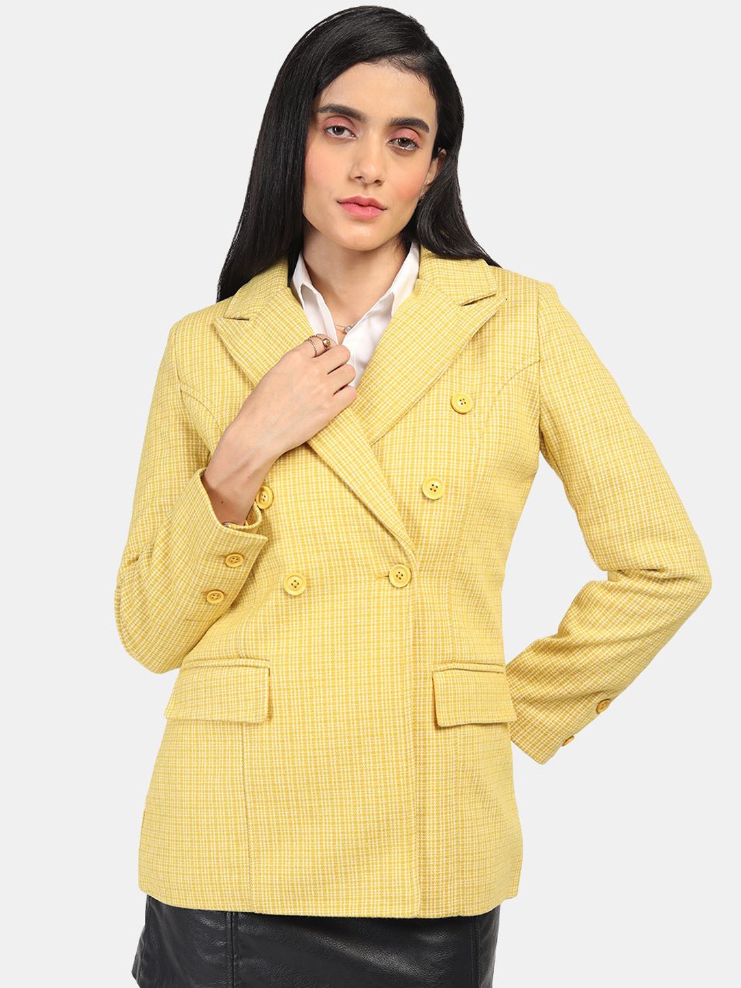 

HONNETE Women Notched Lapel Double-Breasted Pea Coats, Yellow