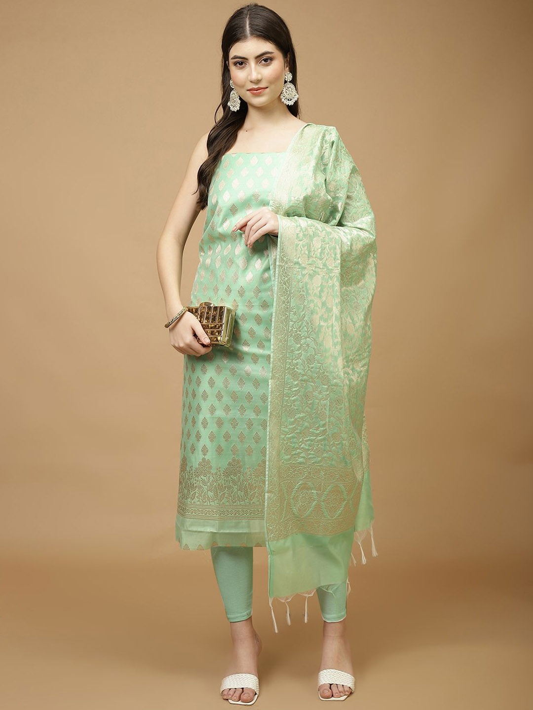 

Meena Bazaar Art Silk Unstitched Dress Material, Green