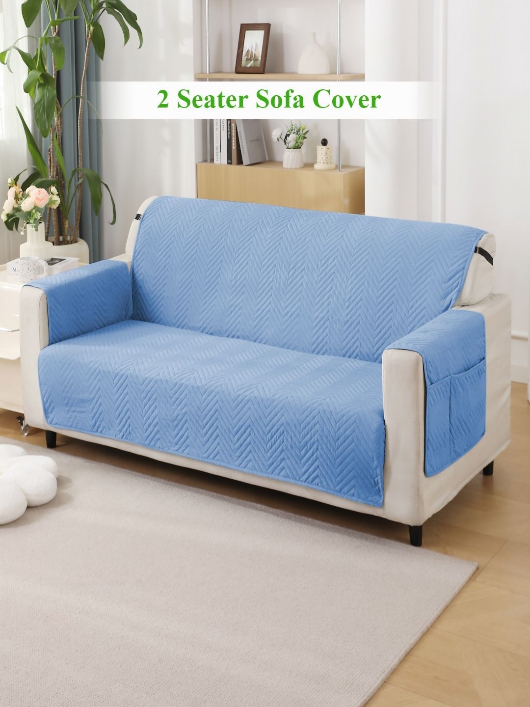 

HOKIPO Blue Self Design 2 Seater Sofa Cover With Arms