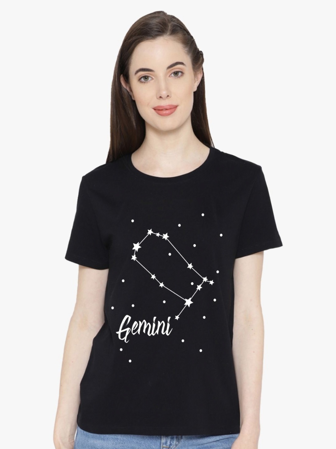 

First Row Women Graphic Printed Round Neck Cotton T-shirt, Black