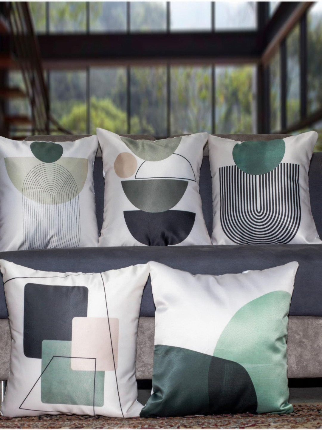 

Vendola White & Black 5 Pieces Geometric Printed Satin Square Cushion Covers