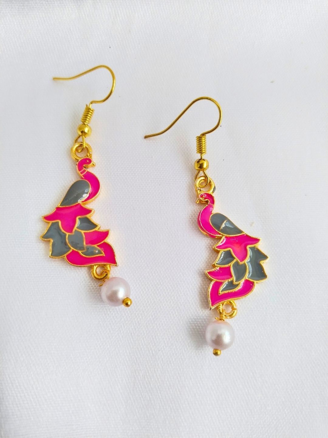 

Sangria Gold-Plated Meenakari Peacock Shaped Beaded Drop Earrings