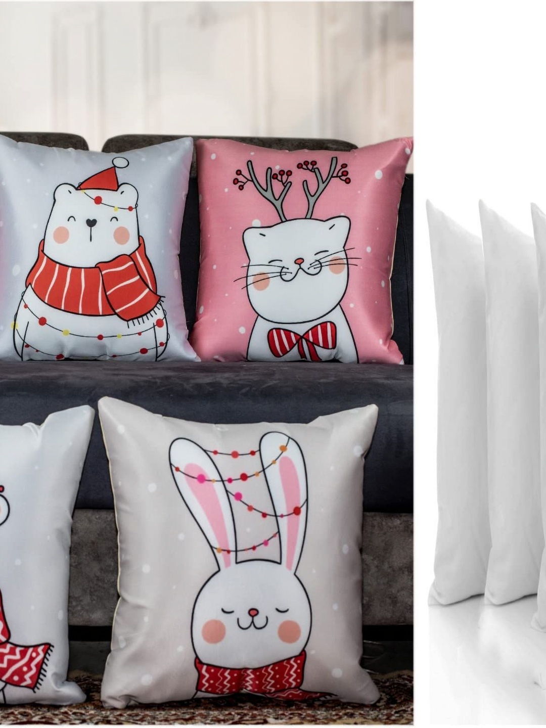 

Vendola White & Red 5 Pieces Cartoon Character Printed Printed Satin Square Cushion Covers