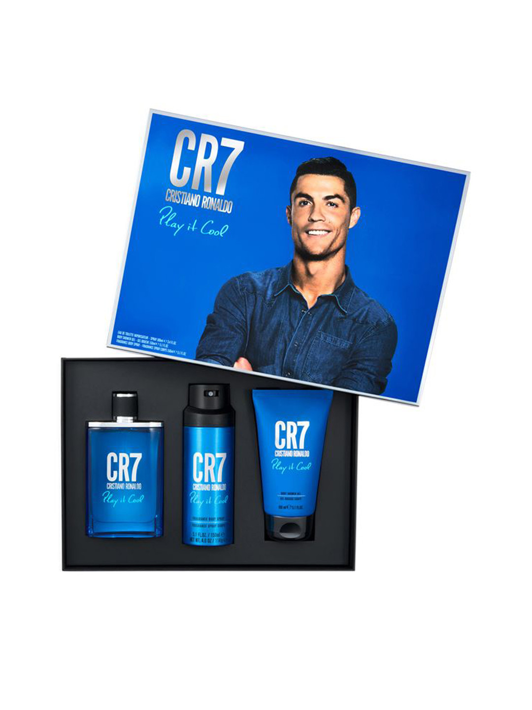 

CRISTIANO RONALDO Play It Cool Eau De Toilette, Shower Gel & Body Spray Gift Set, Transparent