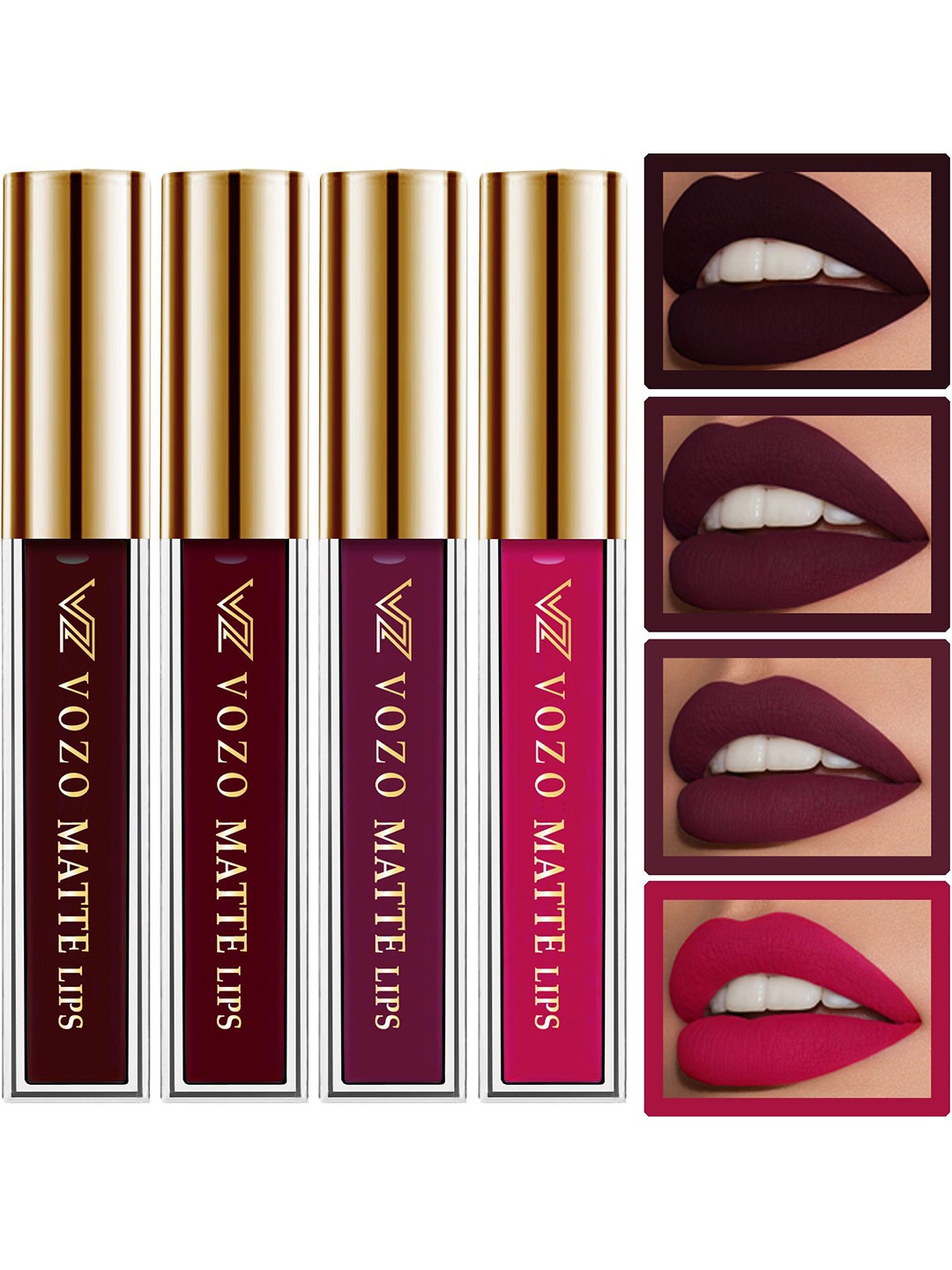 

VOZO Set Of 4 Stay-All-Day Matte Liquid Lipstick - 4 ml Each - 102-103-201-204, Maroon