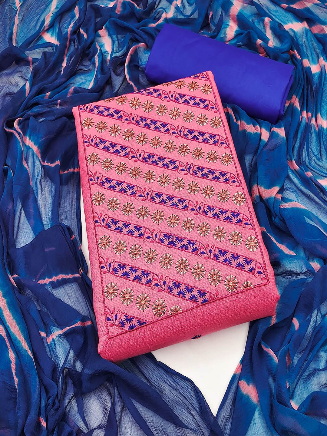 

MISS VERVE Unstitched Dress Material, Pink