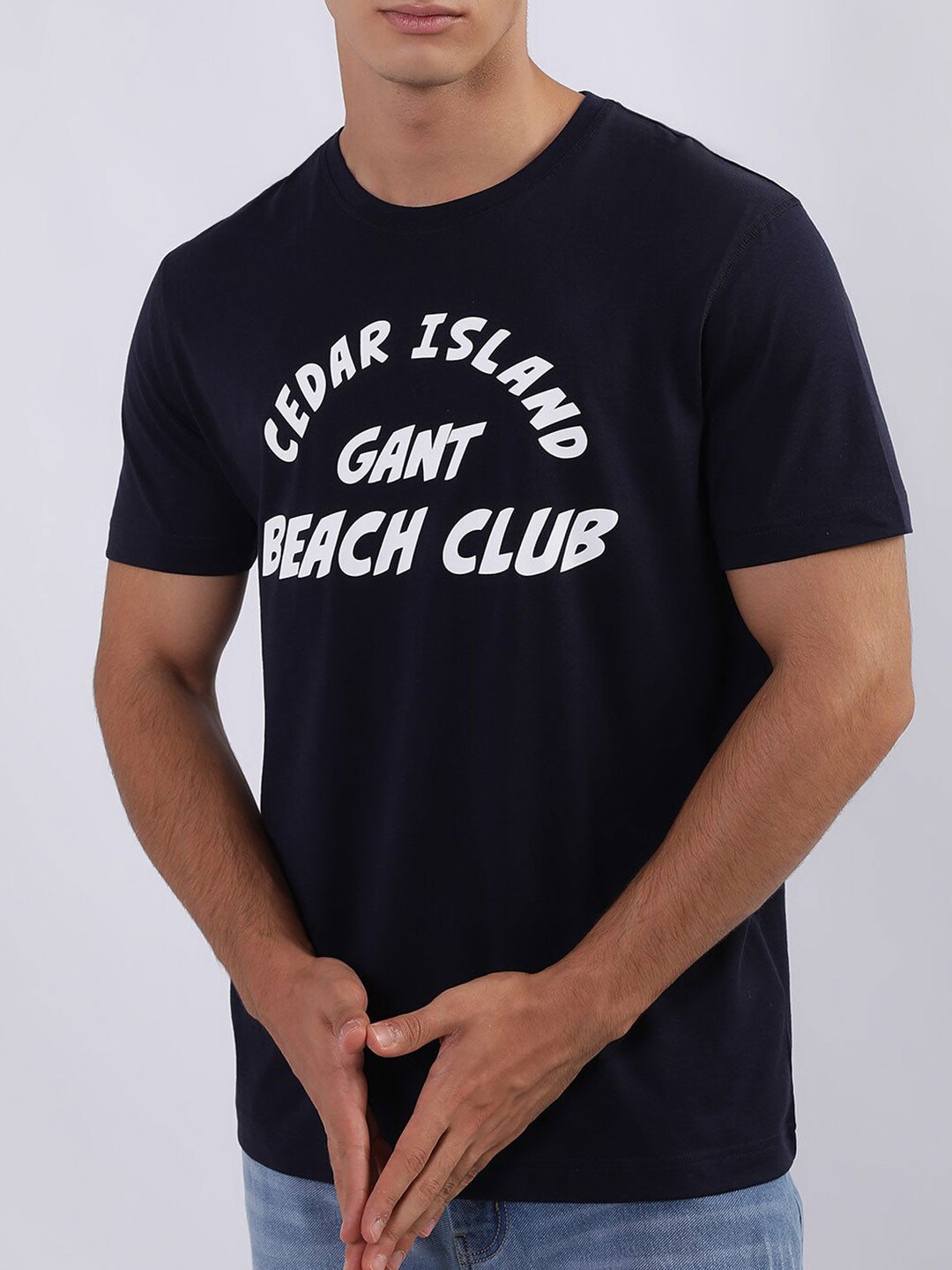 

GANT Typography Printed Cotton T-shirt, Navy blue