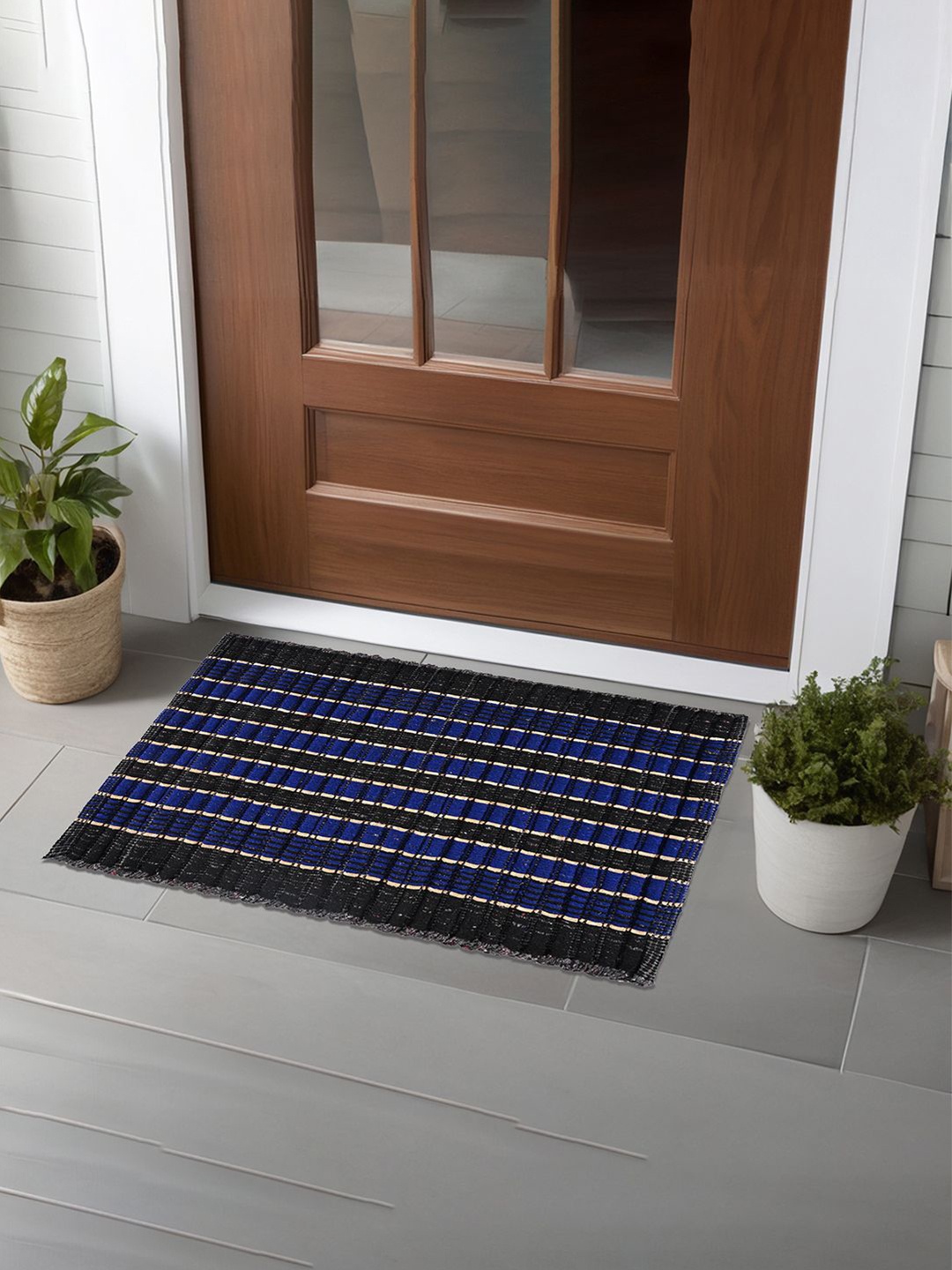 

Kuber Industries Green & Blue 2 Pieces Textured Cotton Anti-Slip Doormats