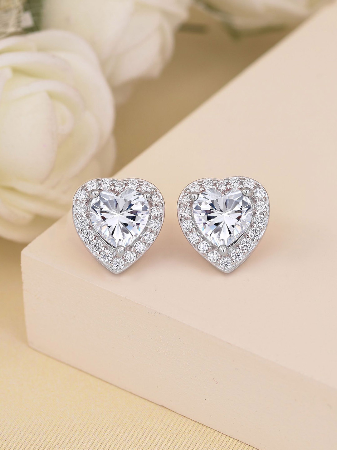 

Ornate Jewels 925 Sterling Silver American Diamond Halo Studs Earrings, White