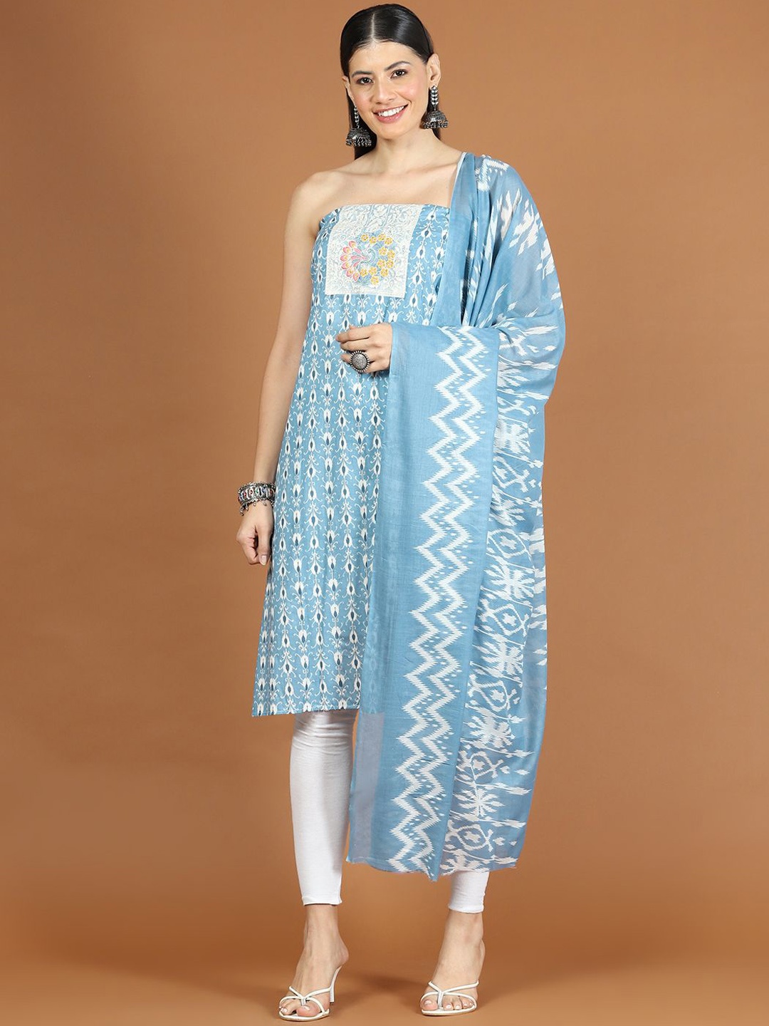 

Meena Bazaar Printed Unstitched Dress Material, Blue