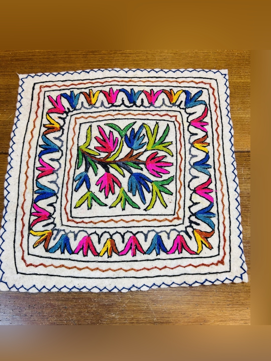 

Swadeh White & Blue Floral Printed Woollen Floor Mat