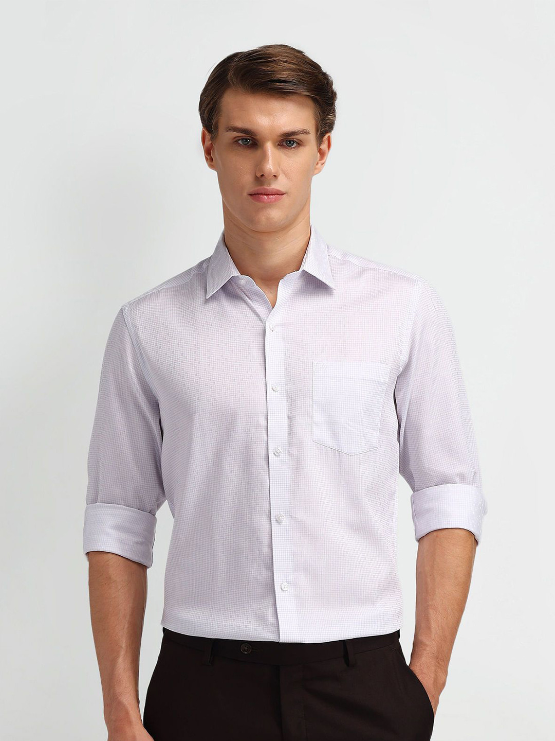 

Arrow Men Modern Slim Fit Micro Checks Opaque Printed Formal Shirt, Violet
