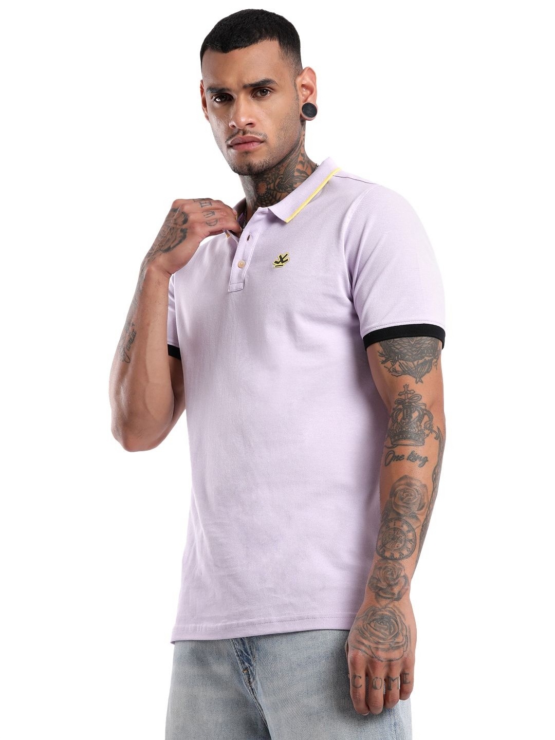 

WROGN Men Solid Polo Collar Pure Cotton Slim Fit T-shirt, Purple