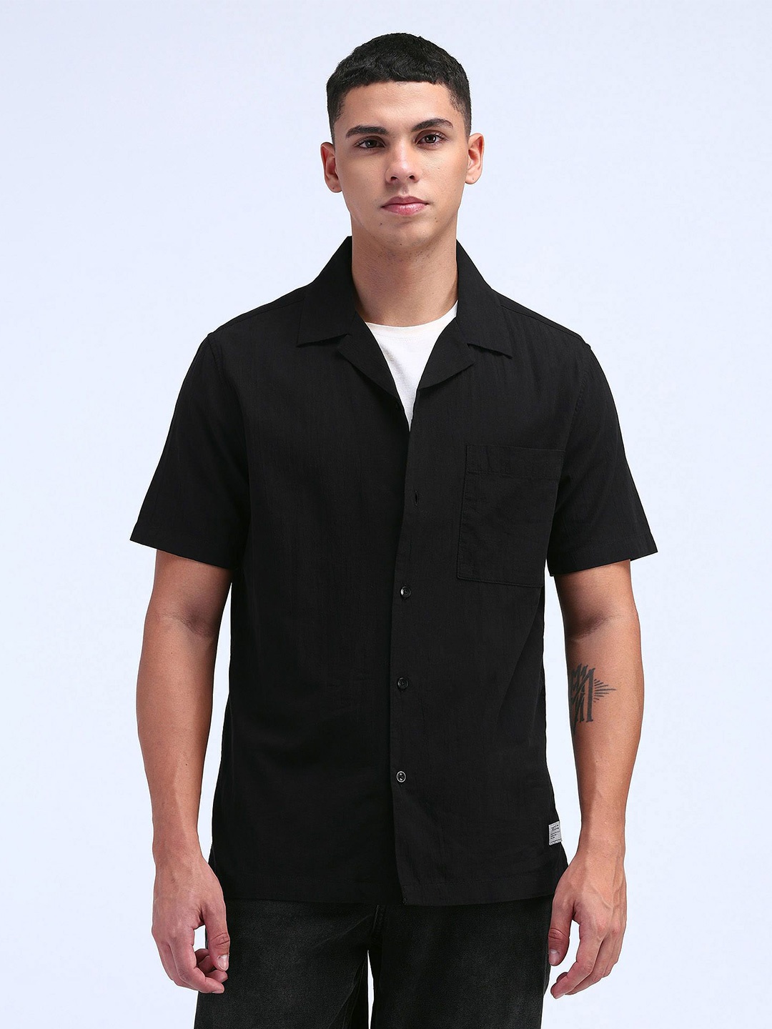 

Flying Machine Men Classic Opaque Casual Shirt, Black