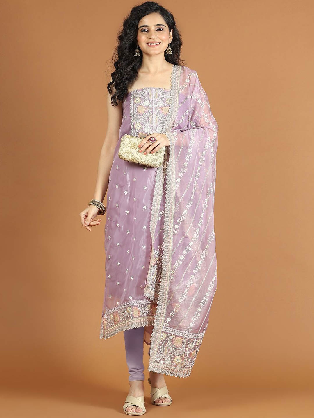 

Meena Bazaar Embroidered Organza Unstitched Dress Material, Purple