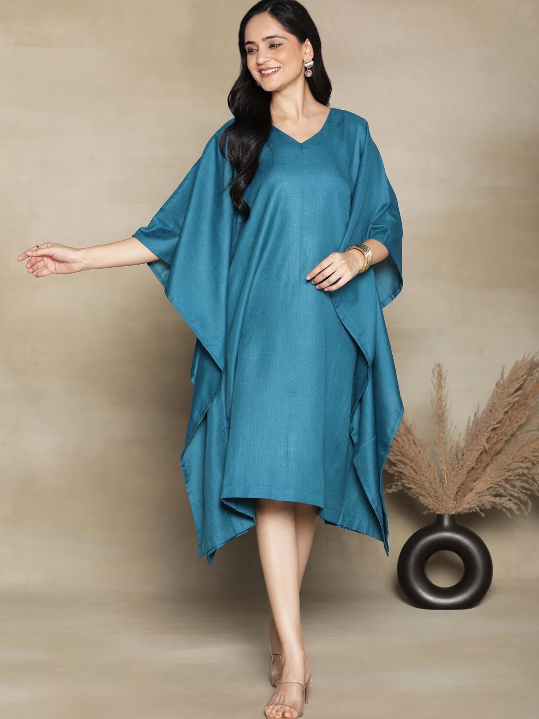 

LetsDressUp Pure Cotton Kimono Sleeve Kaftan Dress, Teal