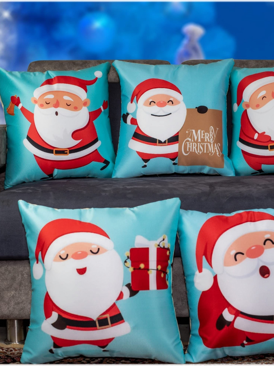 

Vendola Blue & White 5 Pieces Satin Square Cushion Covers