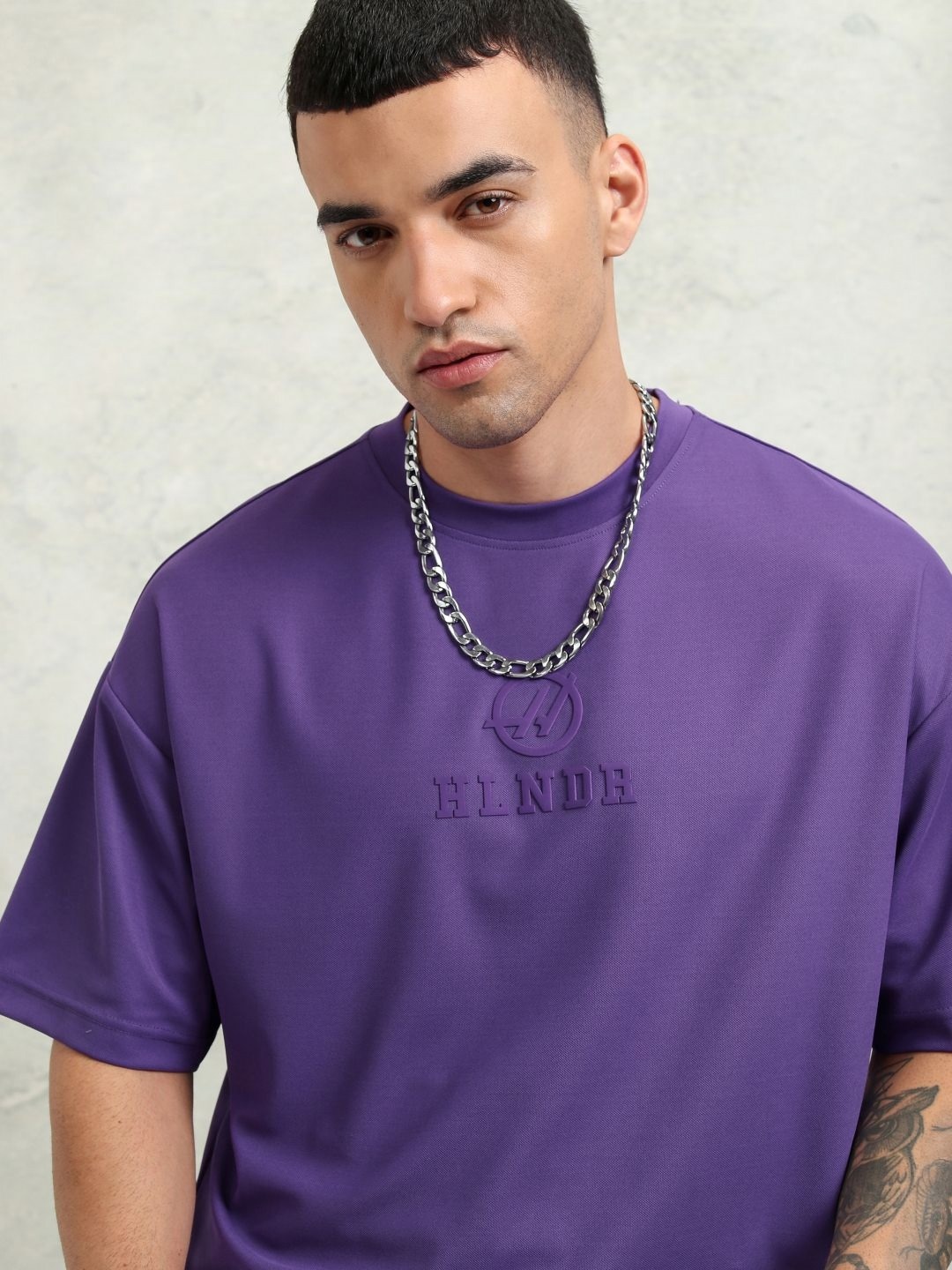 

HIGHLANDER Men Brand Logo Printed V-Neck T-shirt, Purple
