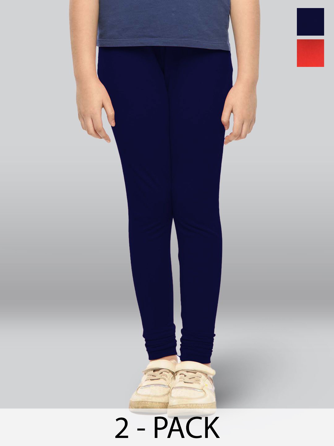 

LYRA Girls Pack Of 2 Cotton Ankle-Length Leggings, Navy blue