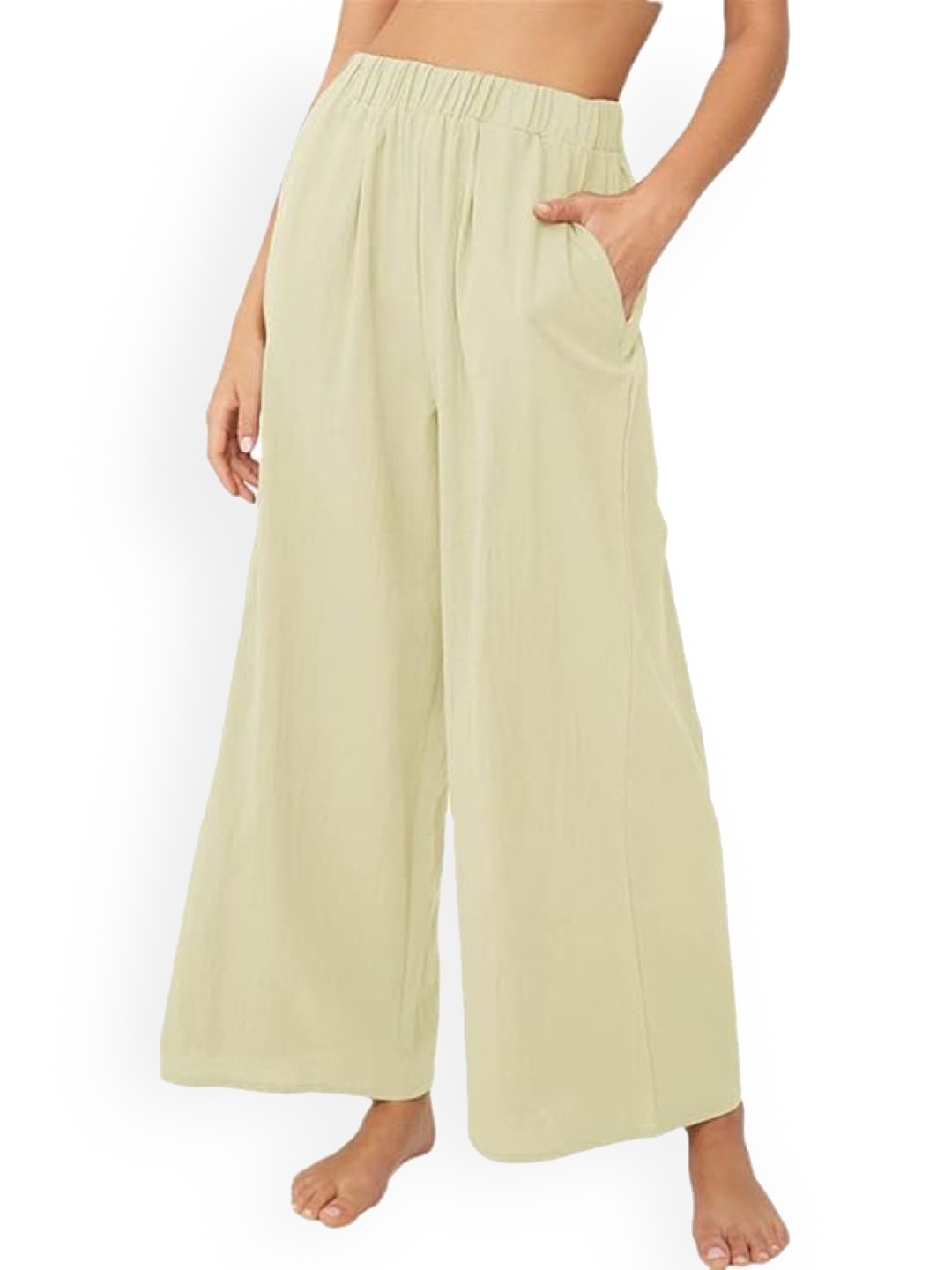 

KPOP Women Relaxed Flared Trousers, Cream