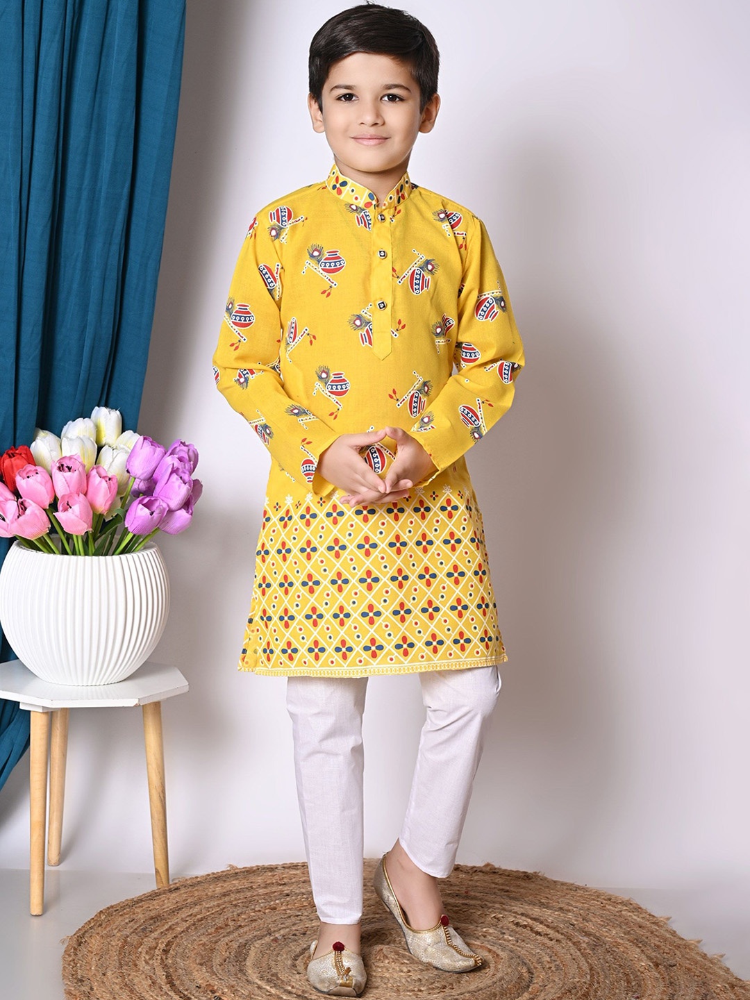 

NFC CREATION Boys Ethnic Motifs Printed Regular Kurta with Pyjamas, Yellow