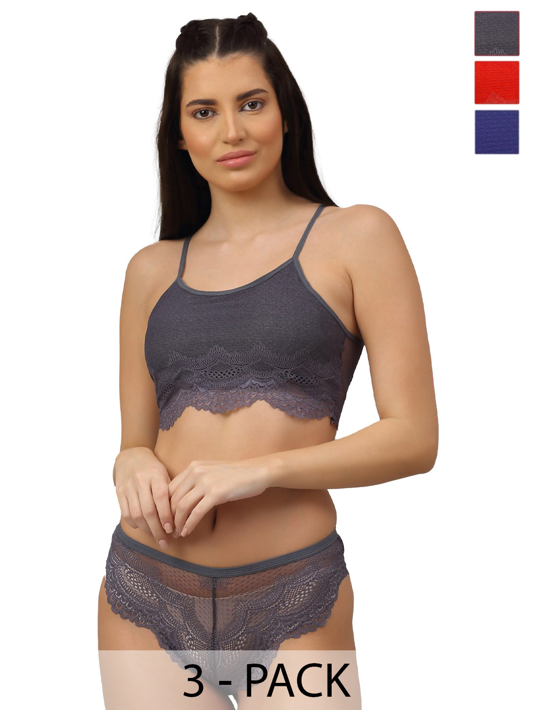 

Aamarsh Women's Pack Of 3 Self Design Lingerie Set AD_B_Sana-Set3, Red