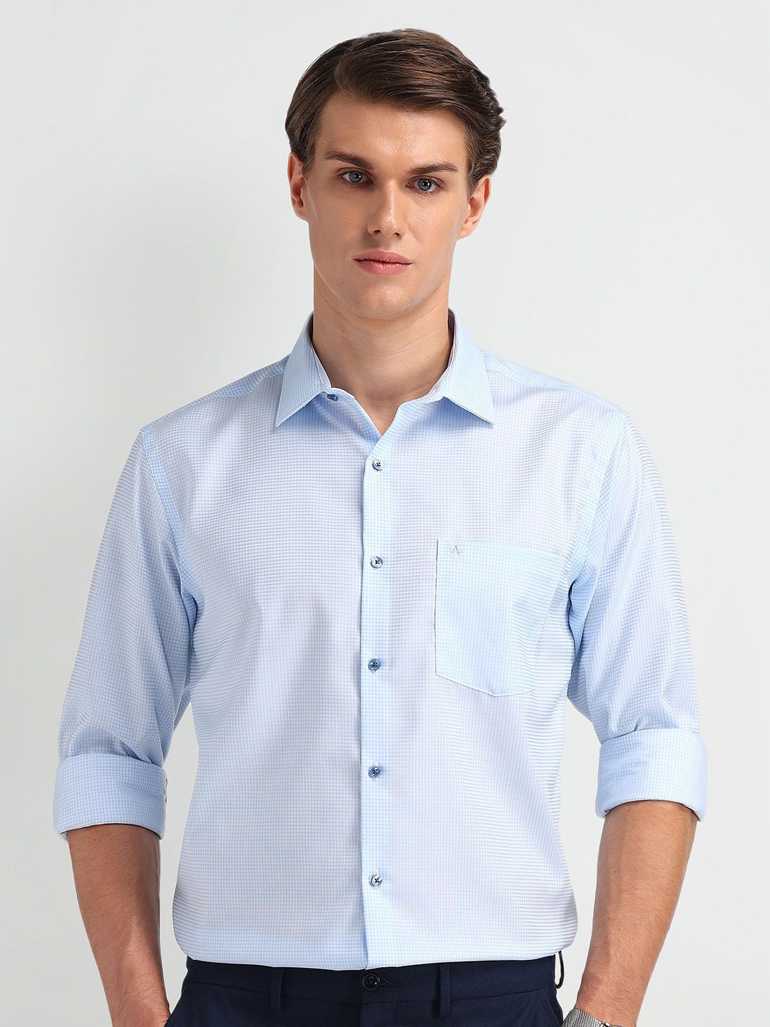 

Arrow Men Classic Micro Checks Opaque Printed Formal Shirt, Blue