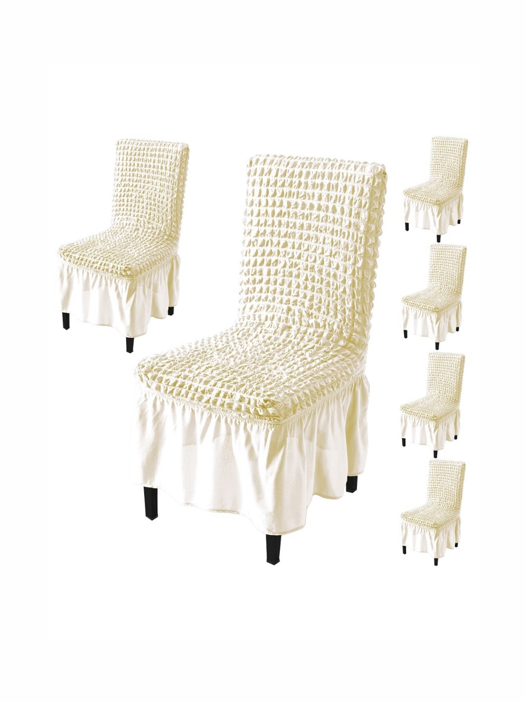 

HOKIPO Cream 6 Pieces Textured Chair Covers With Frill