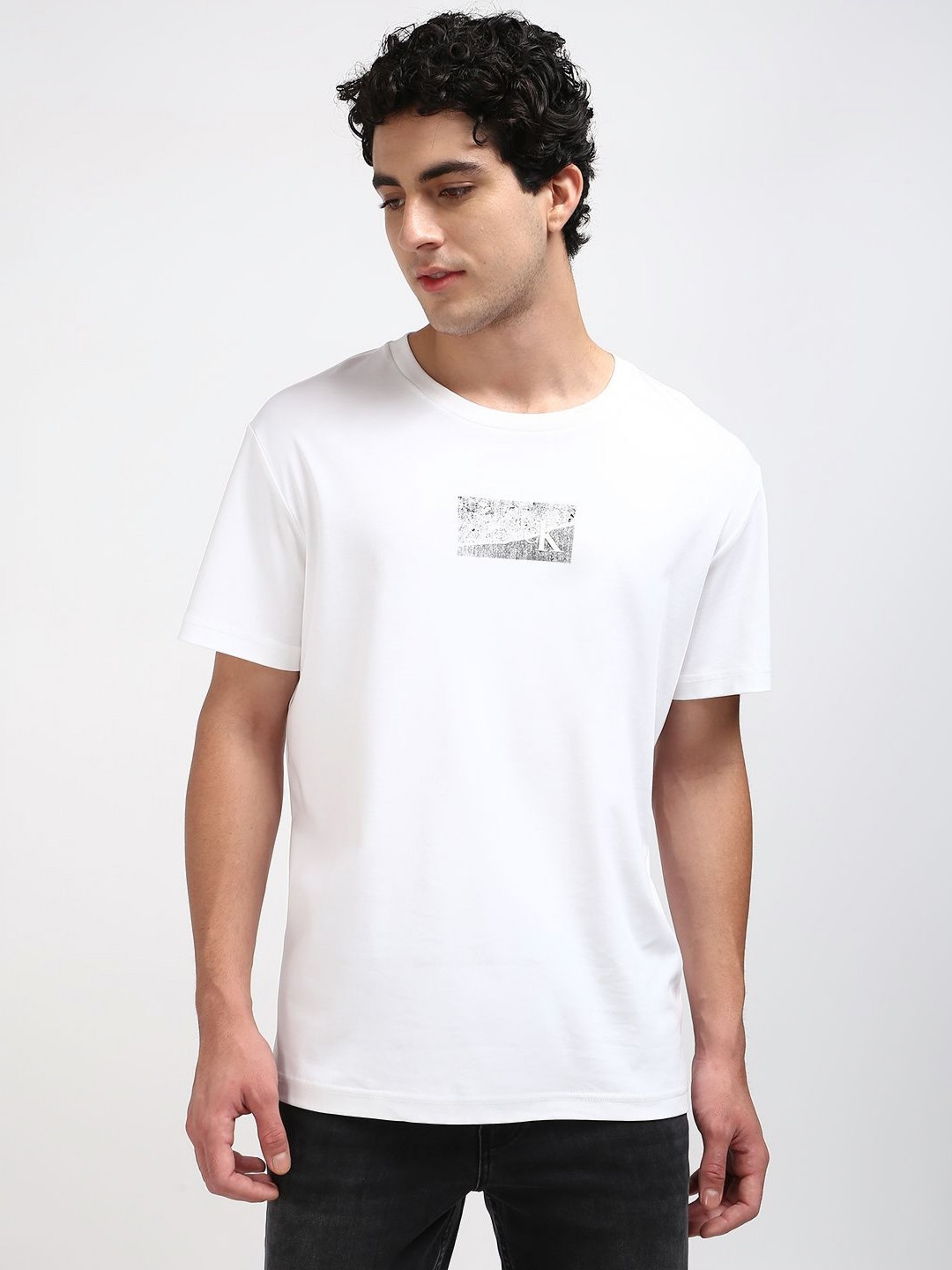 

Calvin Klein Jeans Men Typography Printed Round Neck Cotton T-shirt, White