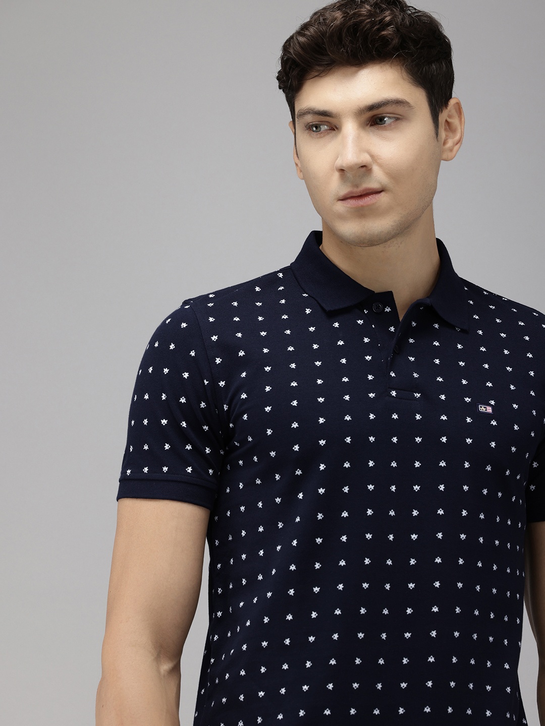 

Arrow Printed Polo Collar Pure Cotton T-shirt, Navy blue