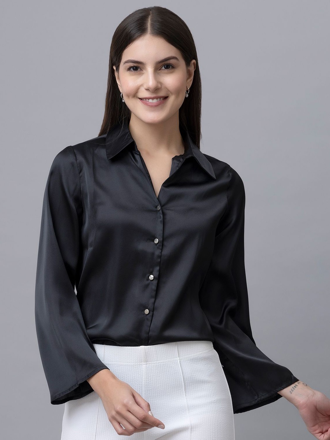 

PURYS WORKSPACE Women Standard Opaque Formal Shirt, Black