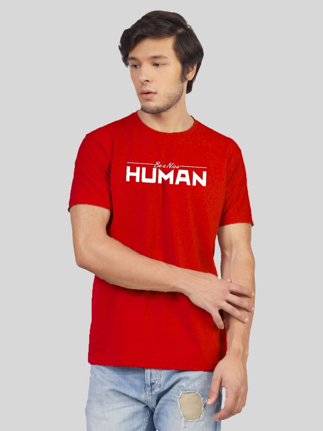 

Greylongg Men Typography Printed Round Neck Cotton T-shirt, Red