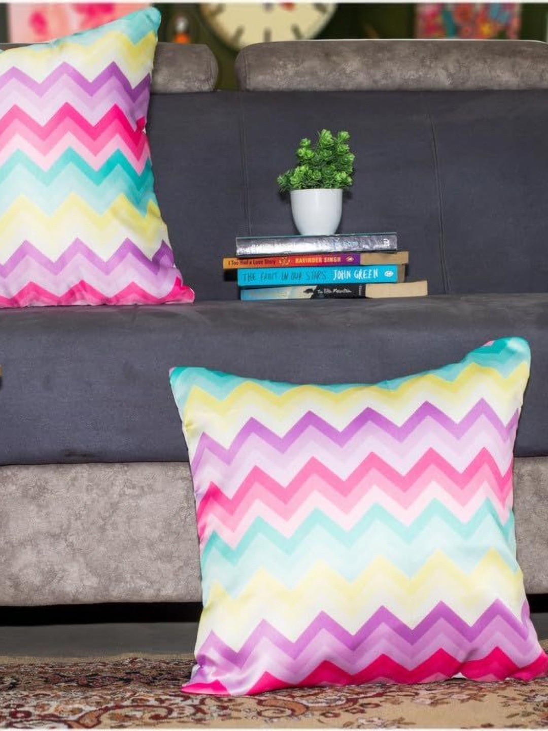 

Vendola Pink & White 2 Pieces Geometric Satin Square Cushion Covers