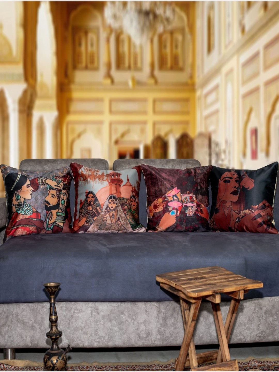 

Vendola Grey & Brown 4 Pieces Ethnic Motifs Printed Satin Square Cushion Covers