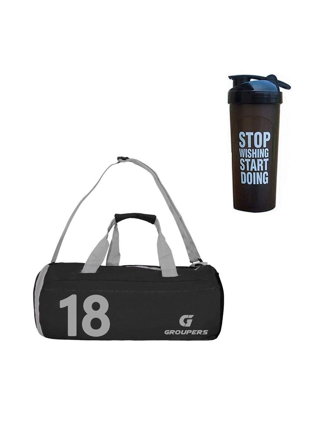 

GROUPERS Printed Medium Foldable Sports or Gym Duffel Bag Shaker Bottle 700ml, Black