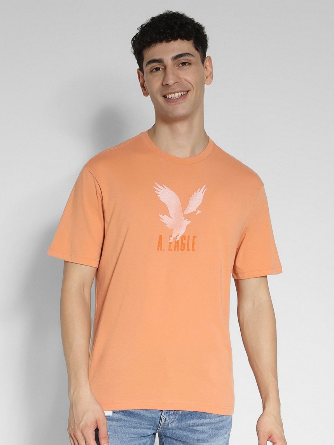

AMERICAN EAGLE OUTFITTERS Men Brand Logo Printed Round Neck Cotton T-shirt, Orange