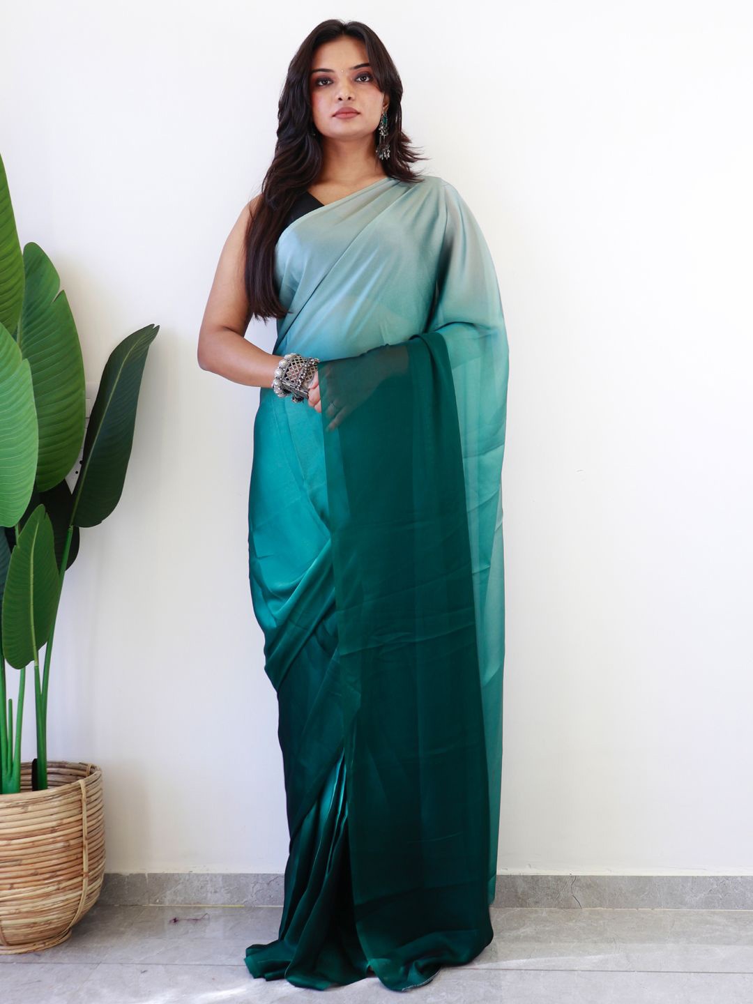 

Mitera Ombre Silk Blend Ready to Wear Saree, Teal