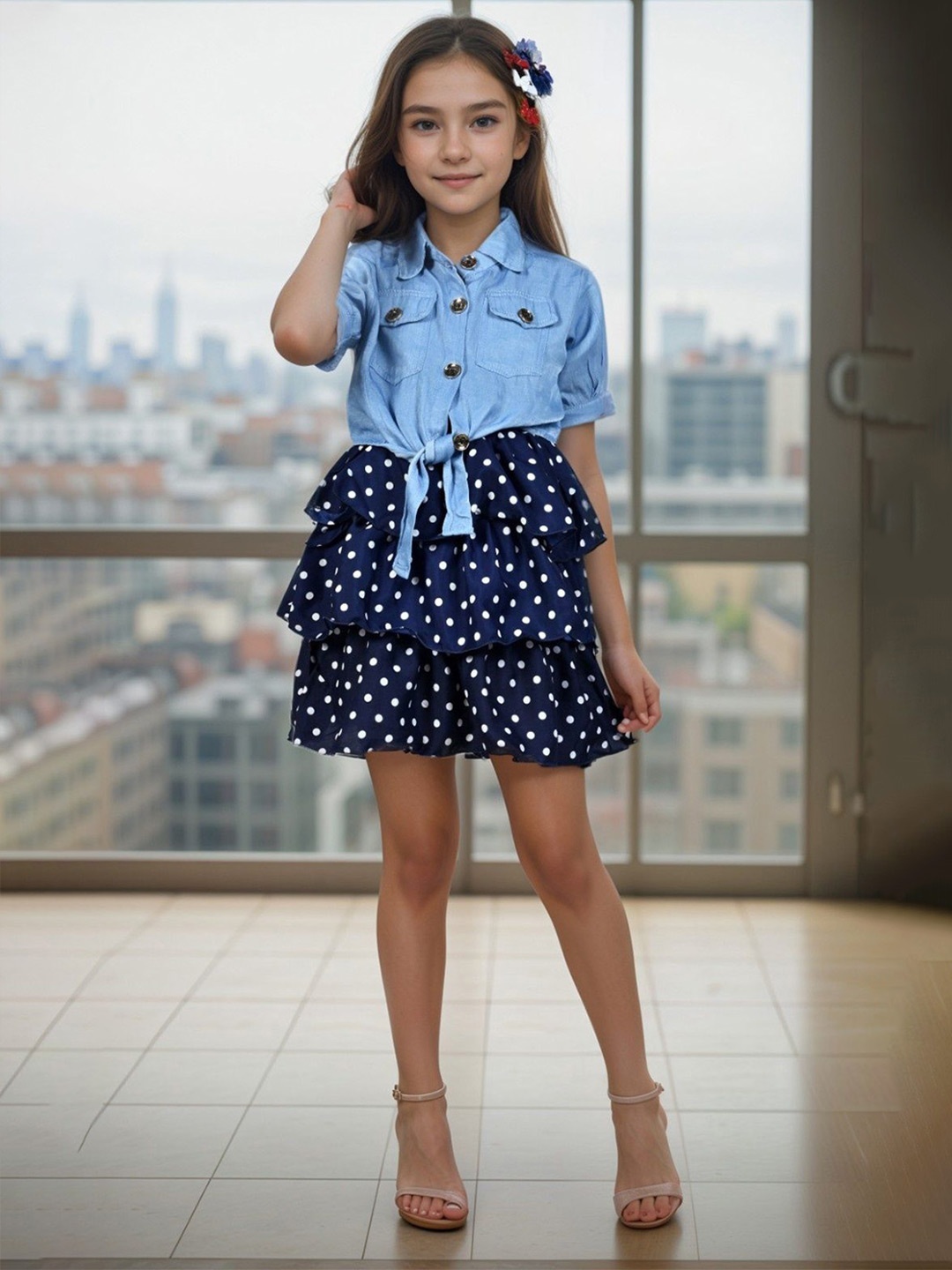 

BAESD Polka Dot Crepe A-Line Dress, Navy blue