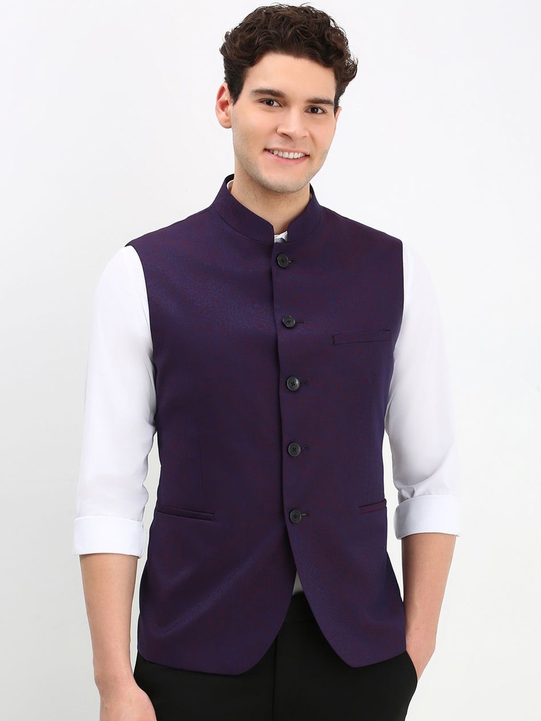 

Allen Solly Men Printed Slim-Fit Nehru Jacket, Purple