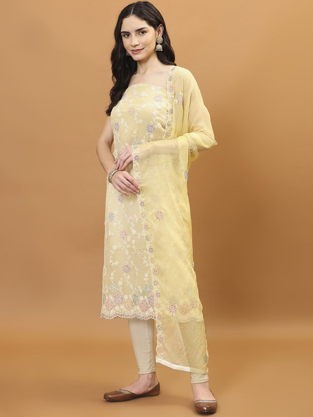 

Meena Bazaar Embroidered Organza Unstitched Dress Material, Yellow