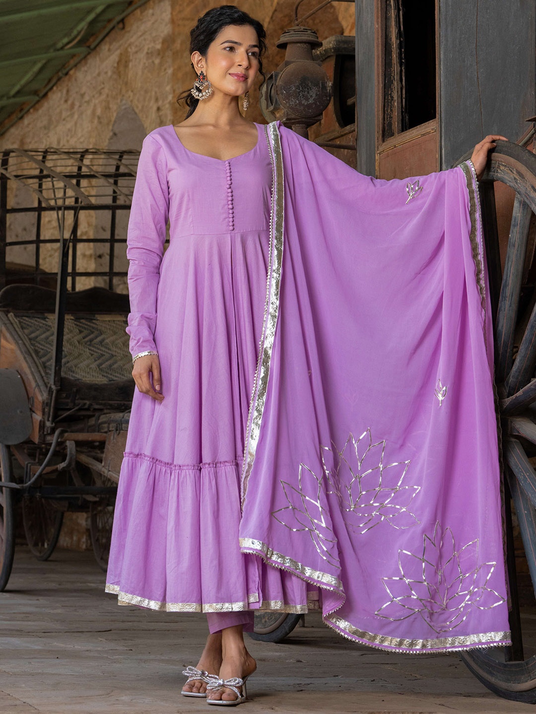 

GAYRAA Women Regular Pure Cotton Kurta with Trousers & With Dupatta, Lavender