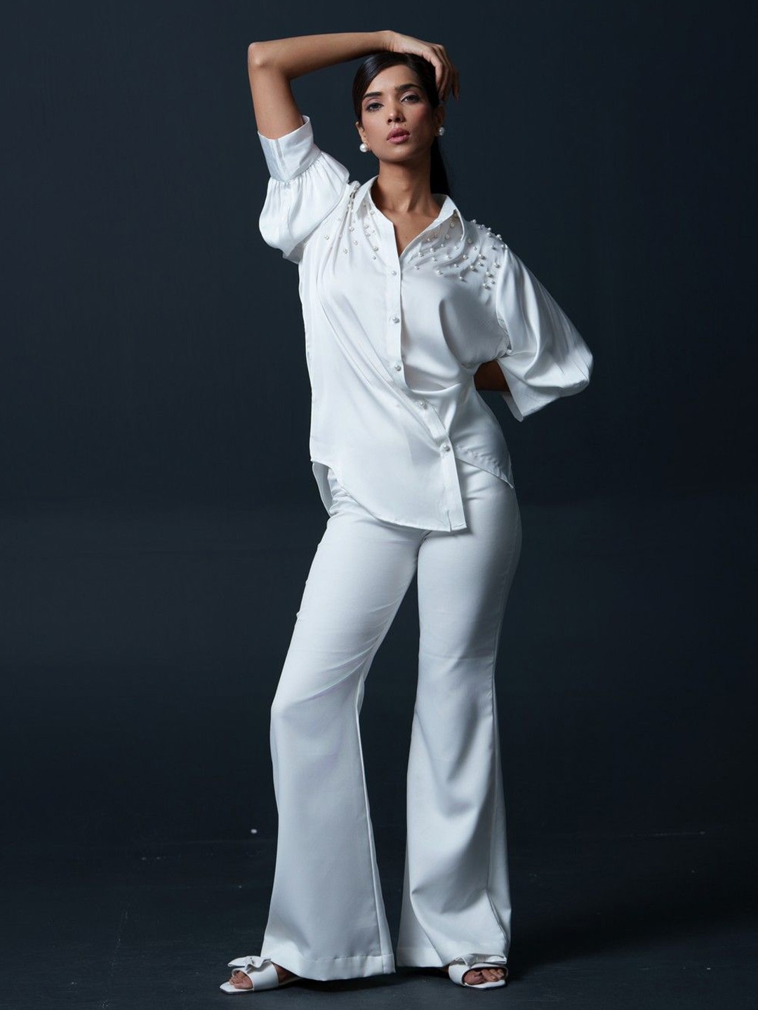 

KINA Women Custom Spread Collar Solid Party Shirt, White