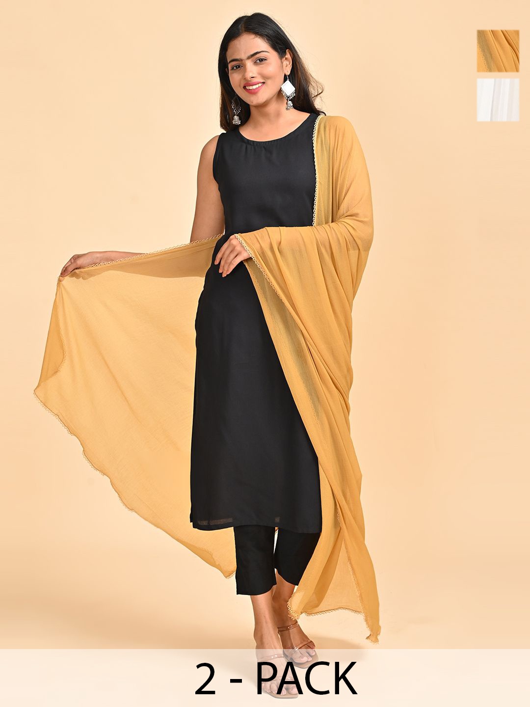 

HELLA FASHIONS Pack Of 2 Chiffon Dupattas, White
