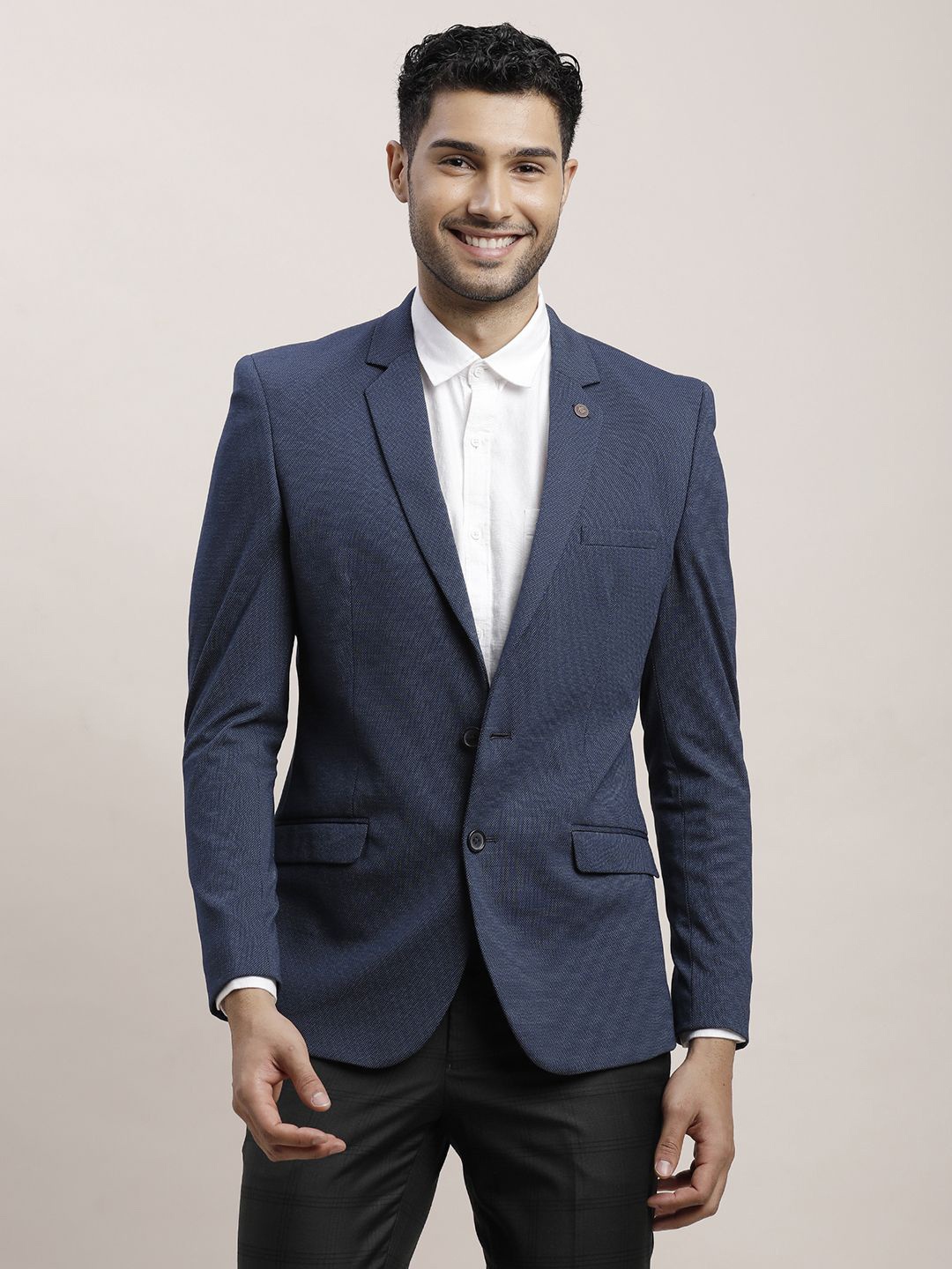 

Turtle Self Design Single-Breasted Formal Blazer, Blue